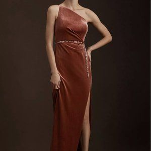 Jenny Yoo Giavonna One-Shoulder Stretch Velvet Gown